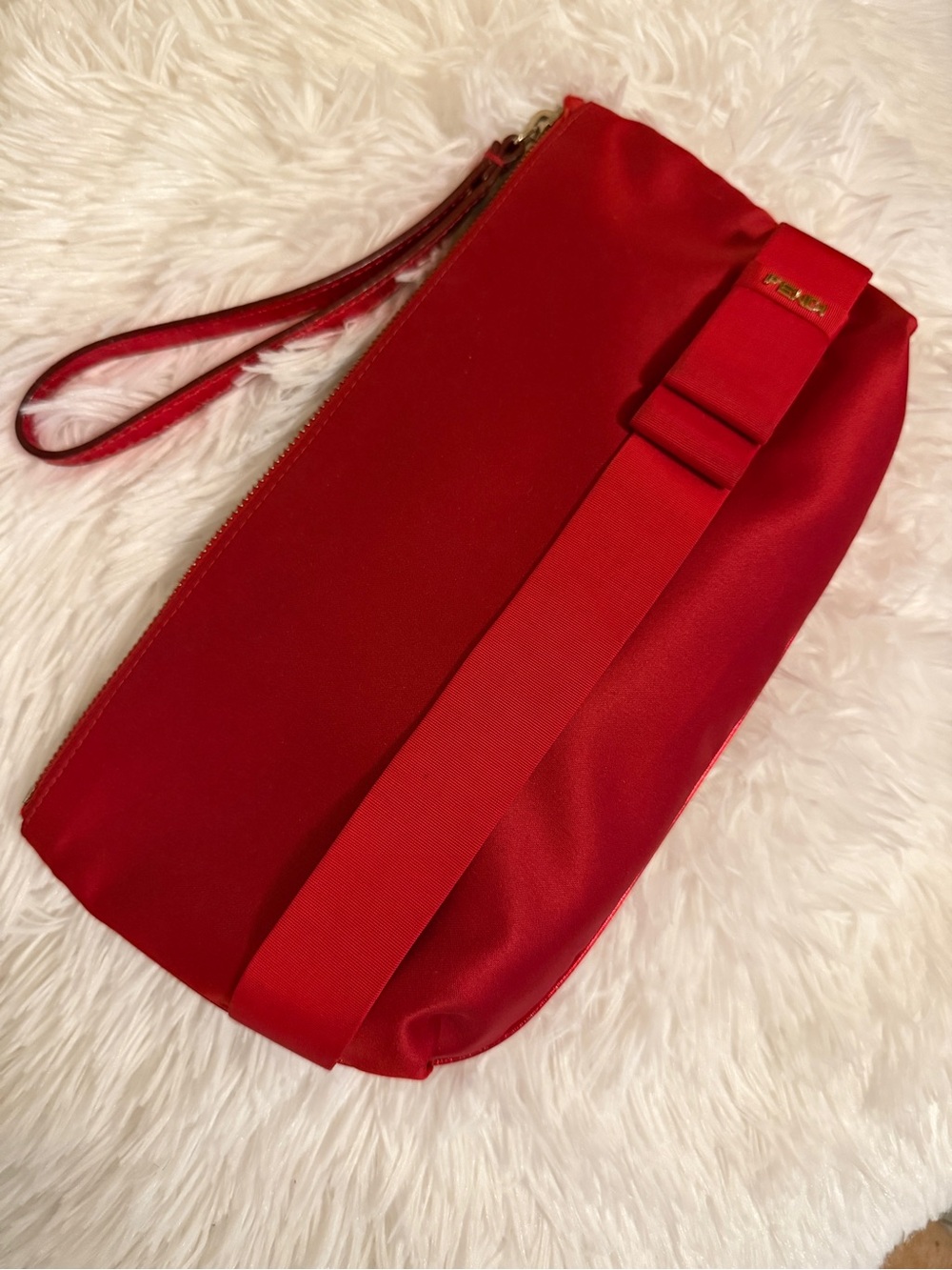 Fendi Vintage Red Satin Wristlet Clutch Evening Bag Y2k with COA